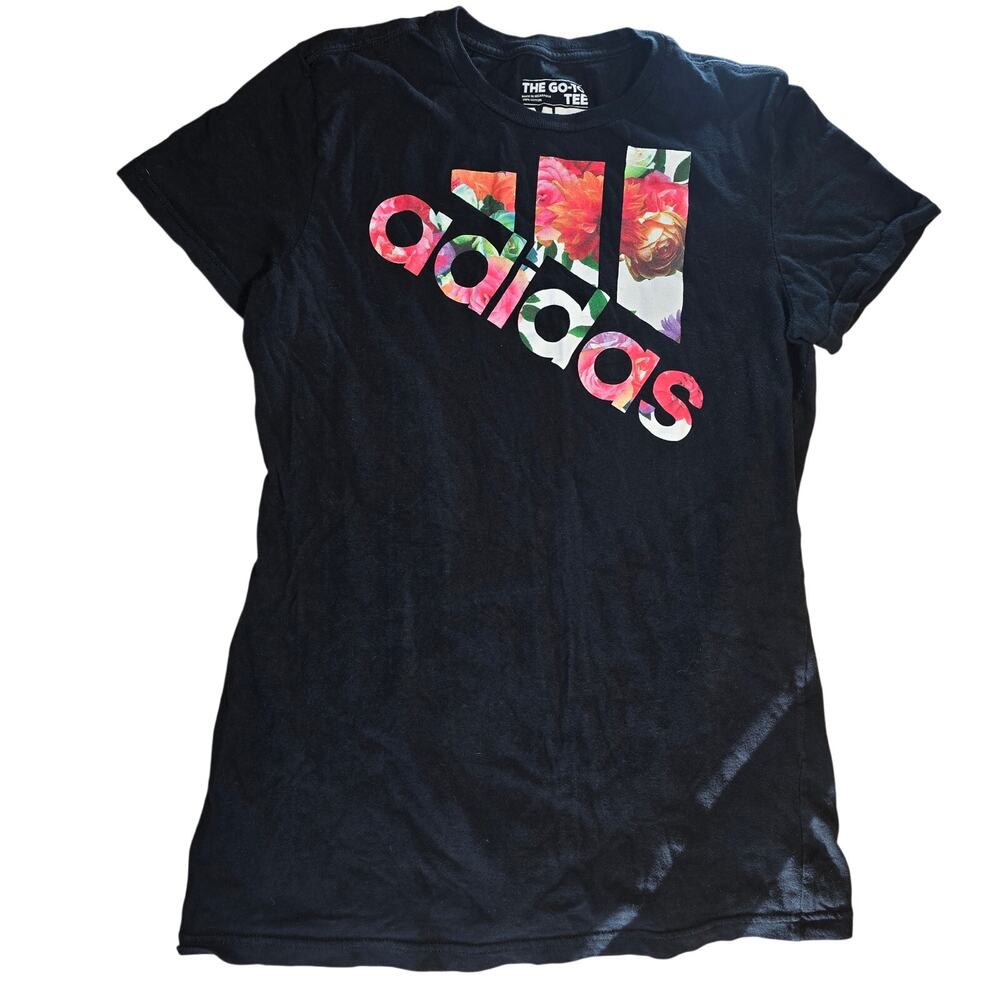 Adidas The Go To Tee Floral Black/Pink Womens Size M